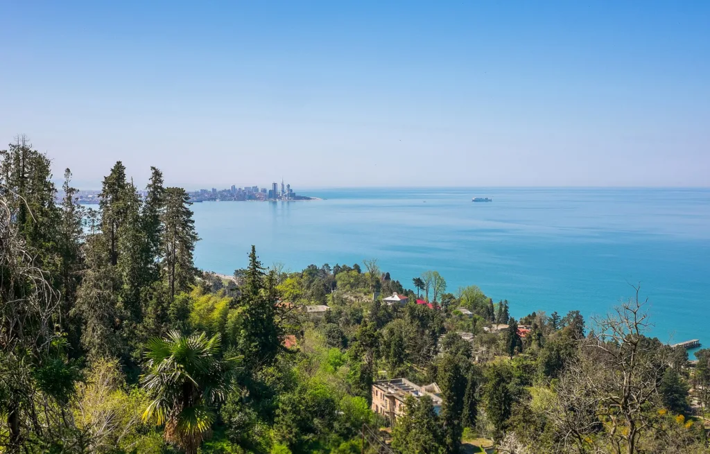 تأشيرة جورجيا للمصريين — Black Sea coast of Georgia (country), with skyline of Batumi on the horizon